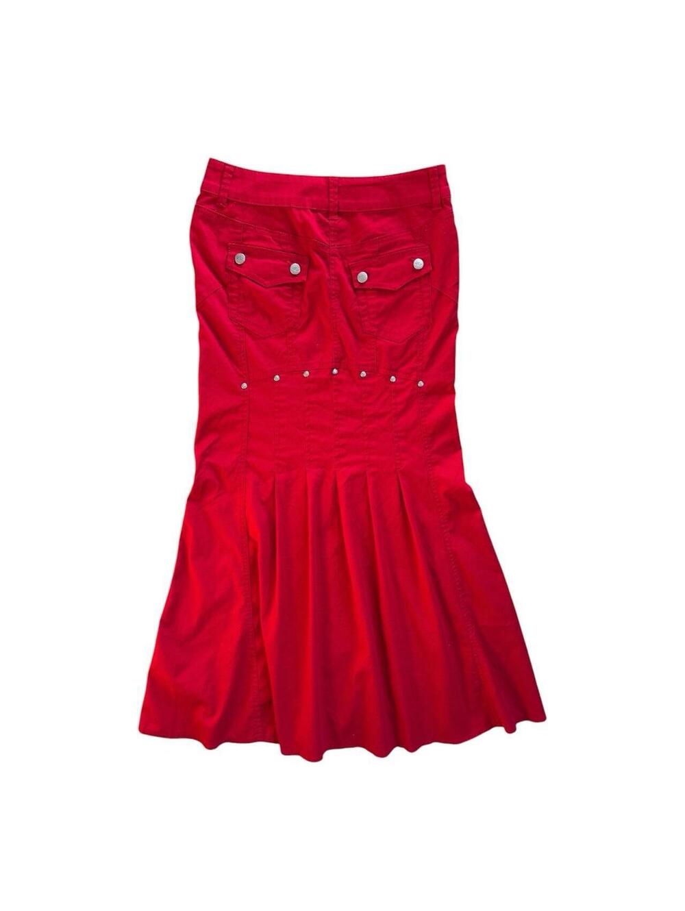 Vintage Y2K Bisou Bisou Denim Cherry Red Maxi Skirt Size 6